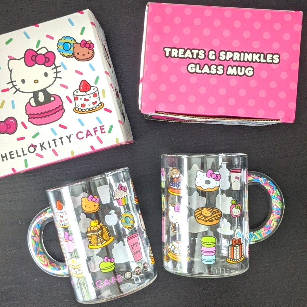 2 Hello Kitty Treats & Sprinkles Glass Mug - Picture 2 of 6